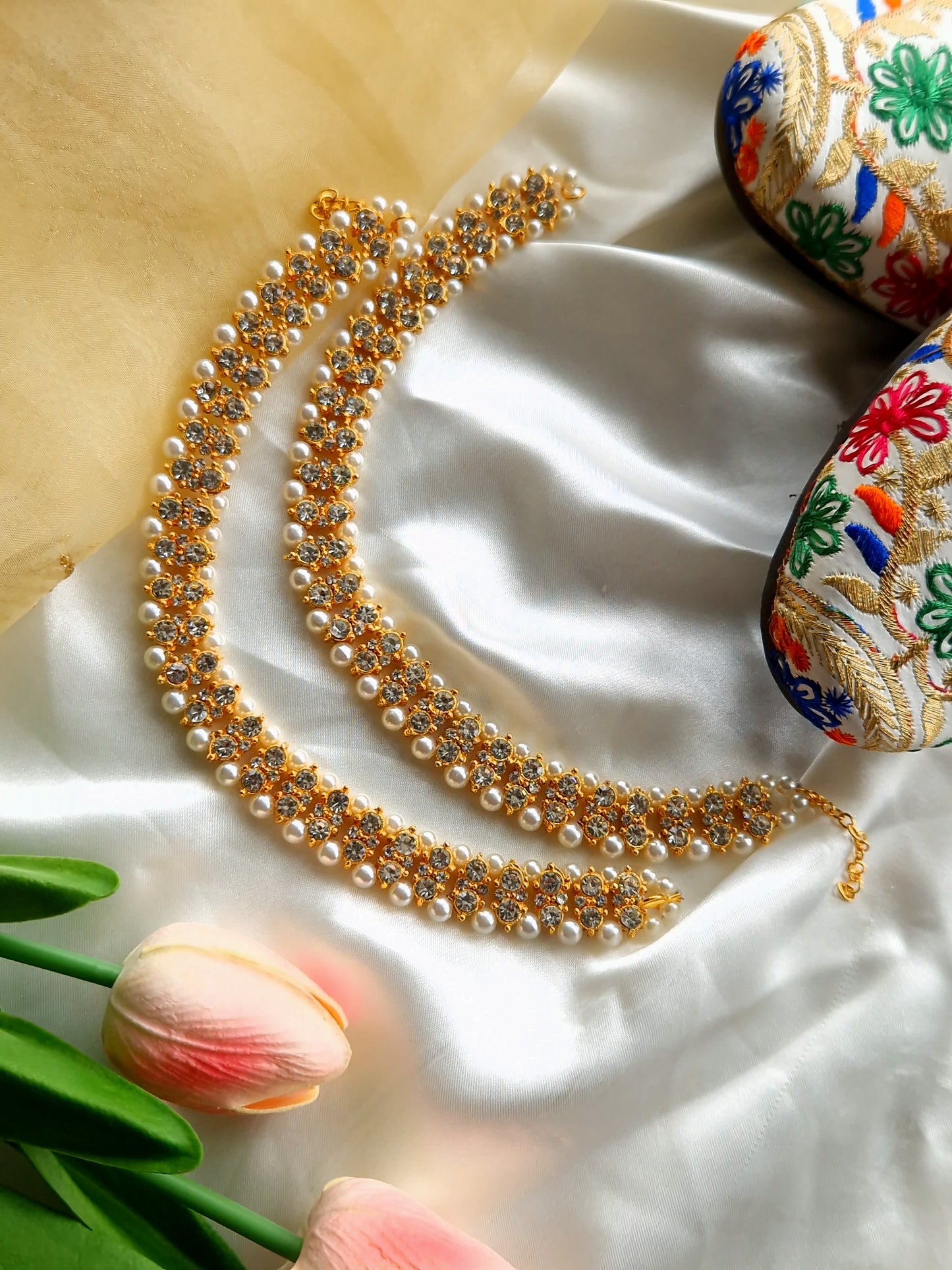 Golden Pearl Anklets
